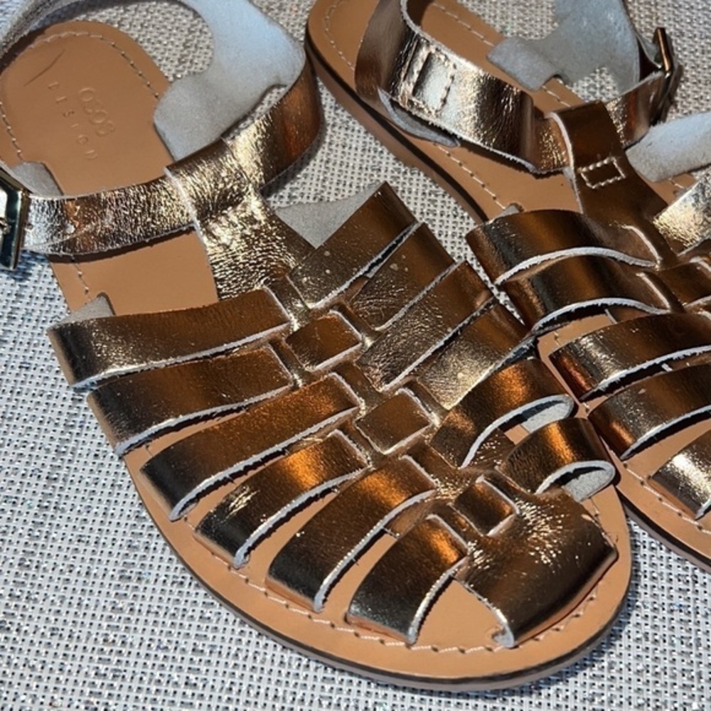 ASOS Womens Leather Huarache Sandals 5 W , GOLDEN Slip On Woven Shoes - Picture 2 of 5